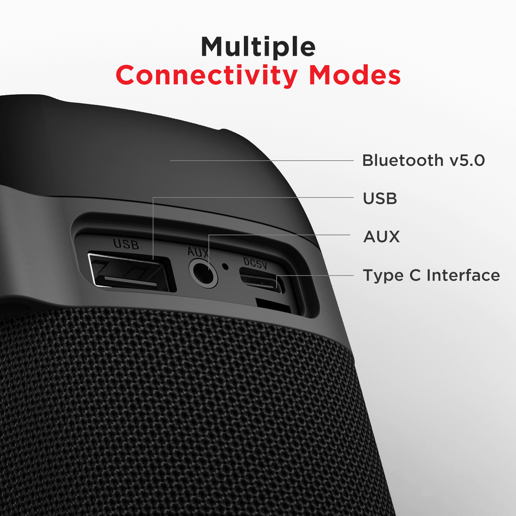 Stone 500 | Portable Bluetooth Speaker with 10W RMS Stereo Sound, RGB Lights, Bluetooth v5.0, AUX, USB & FM mode
