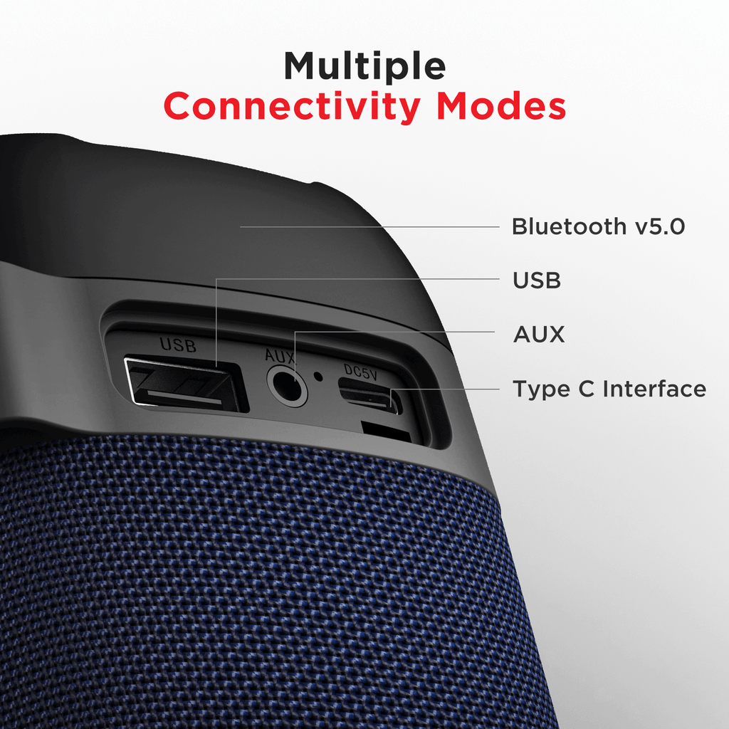 Stone 500 | Portable Bluetooth Speaker with 10W RMS Stereo Sound, RGB Lights, Bluetooth v5.0, AUX, USB & FM mode