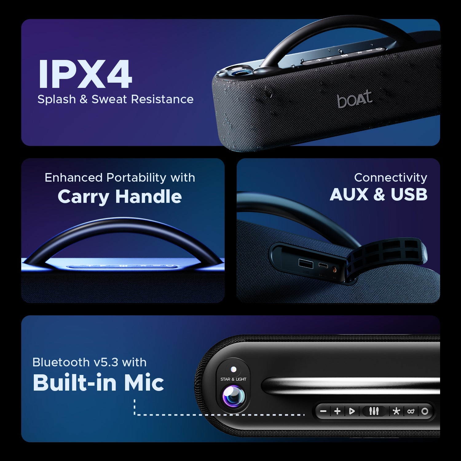 boAt Stone Lumos | Portable Bluetooth Speaker with 60W boAt Signature Sound, Hearables App Support, LED Projection Show