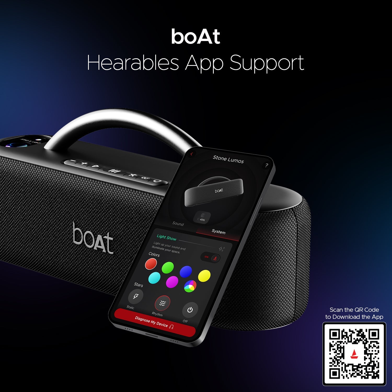 boAt Stone Lumos | Portable Bluetooth Speaker with 60W boAt Signature Sound, Hearables App Support, LED Projection Show