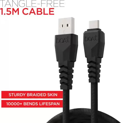 boAt Type C A320 Braided Charging Cable (3A Rapid Charge) 1.5 Meter