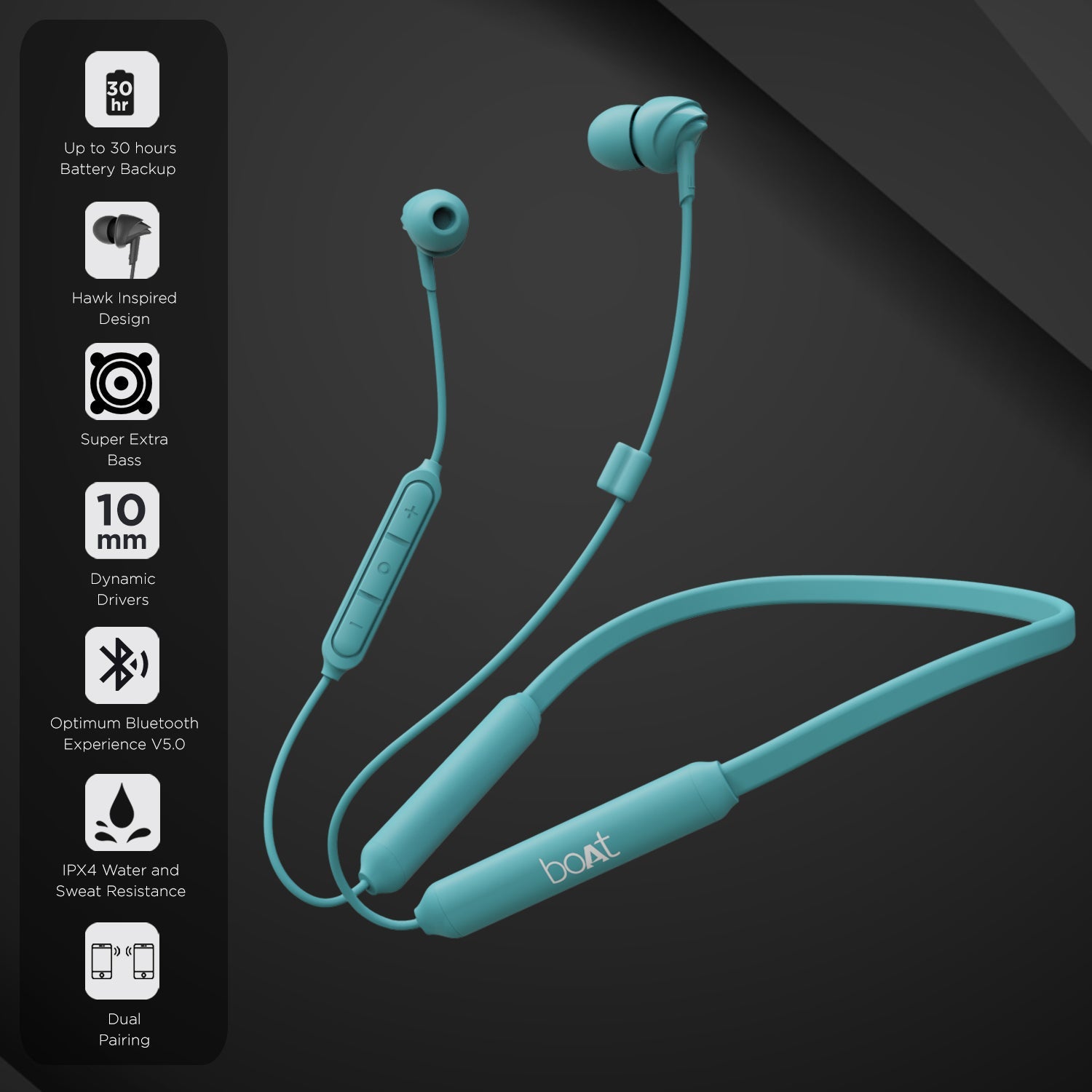boAt 100 Wireless | Premium HD Sound with Dynamic 10mm Drivers, Wireless Bluetooth V5.0 connection, 30 Hours Playback