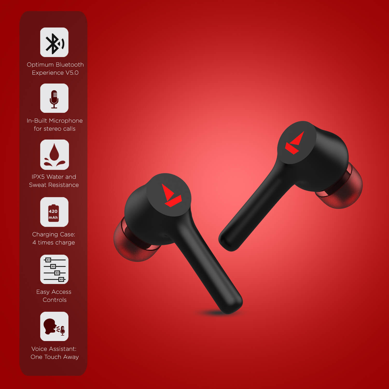 boAt Airdopes 281 | TWS Wireless Earbuds with 6mm Drivers, Bluetooth V5.0, 14 Hours Nonstop Music, 420mAh Charging Case
