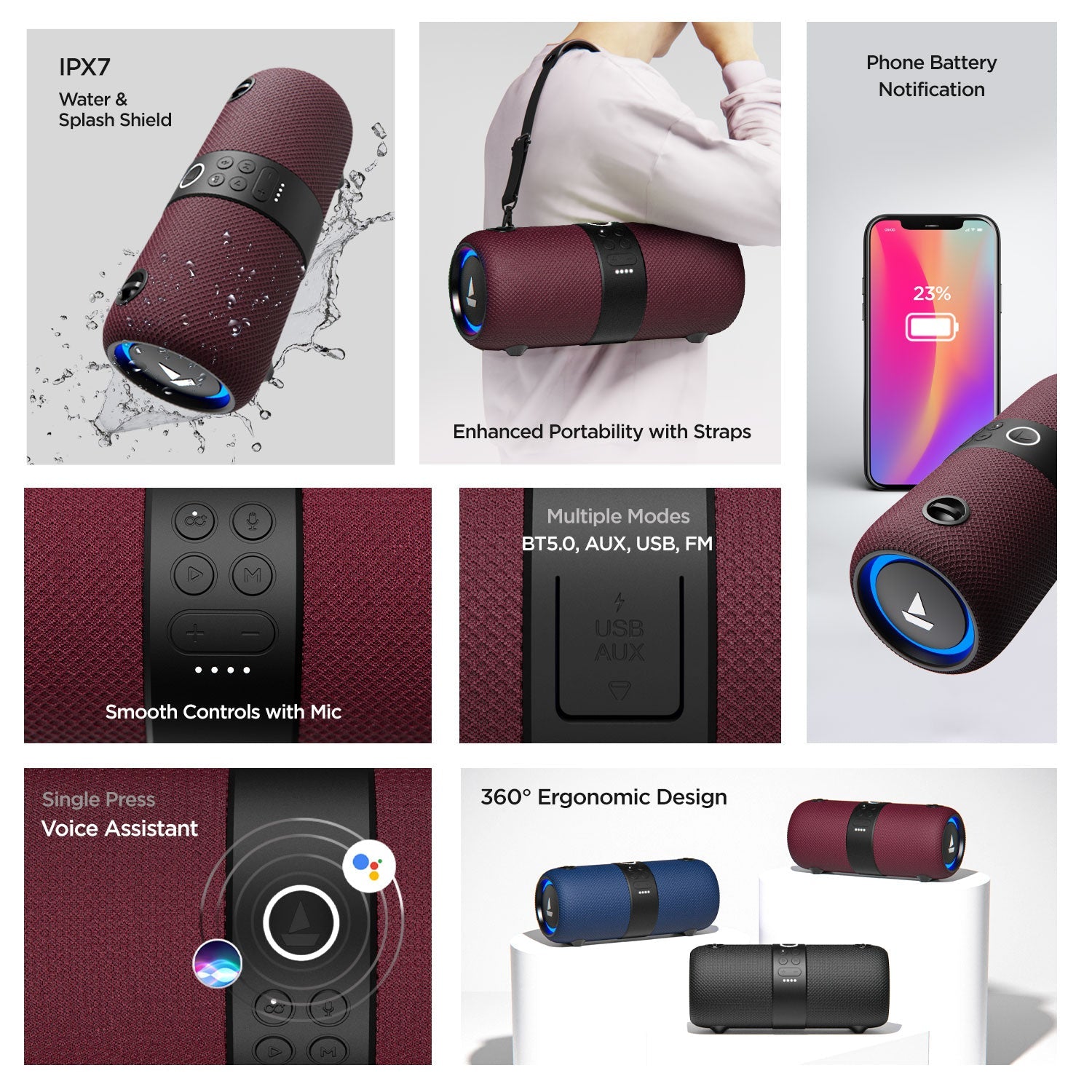 boAt Stone 1200 | 14W Portable Wireless Speaker with RGB LEDs, Up to 9 Hours of Playtime, AUX, USB and FM modes