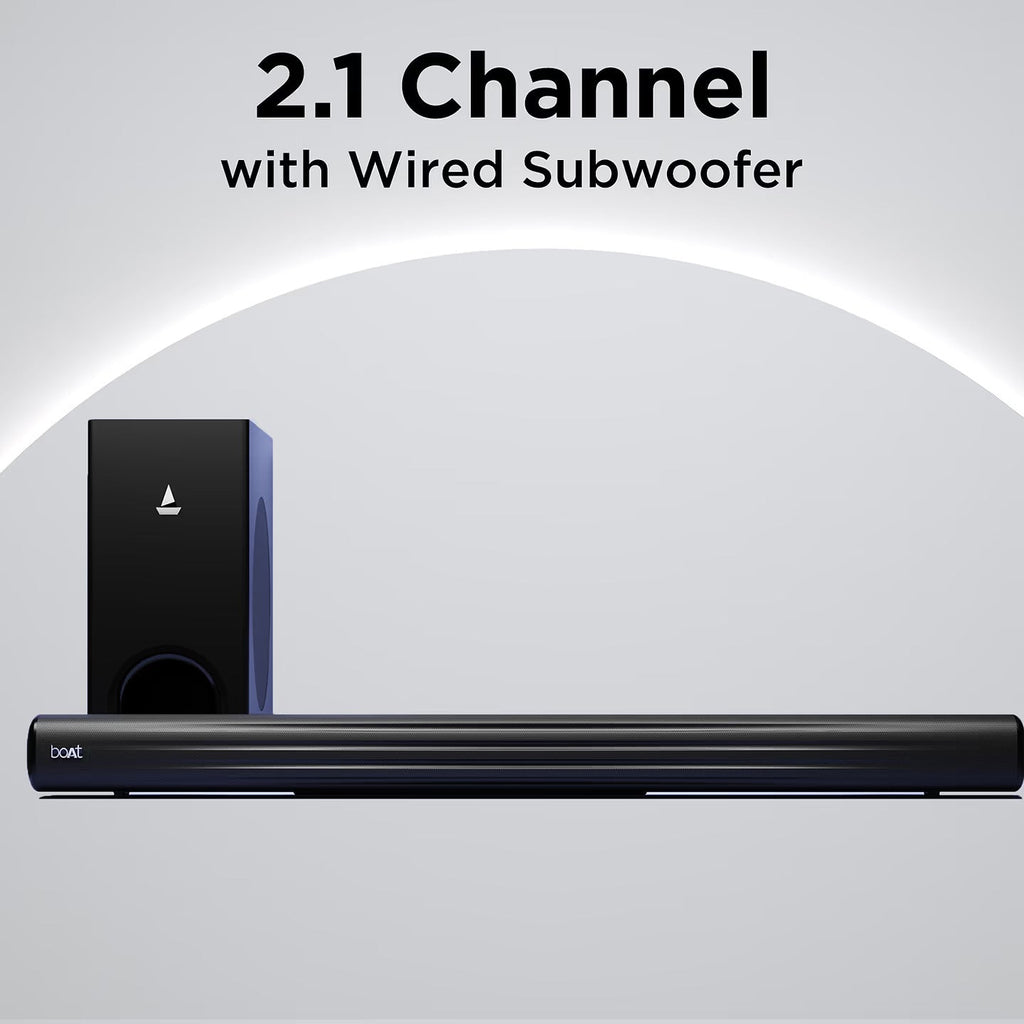 boAt Aavante Bar Aroha | Bluetooth Soundbar with Wired Subwoofer, 100W RMS Sound, 2.1 channel, Multiple EQ Modes, Bluetooth v5.3, USB, AUX, HDMI (ARC)