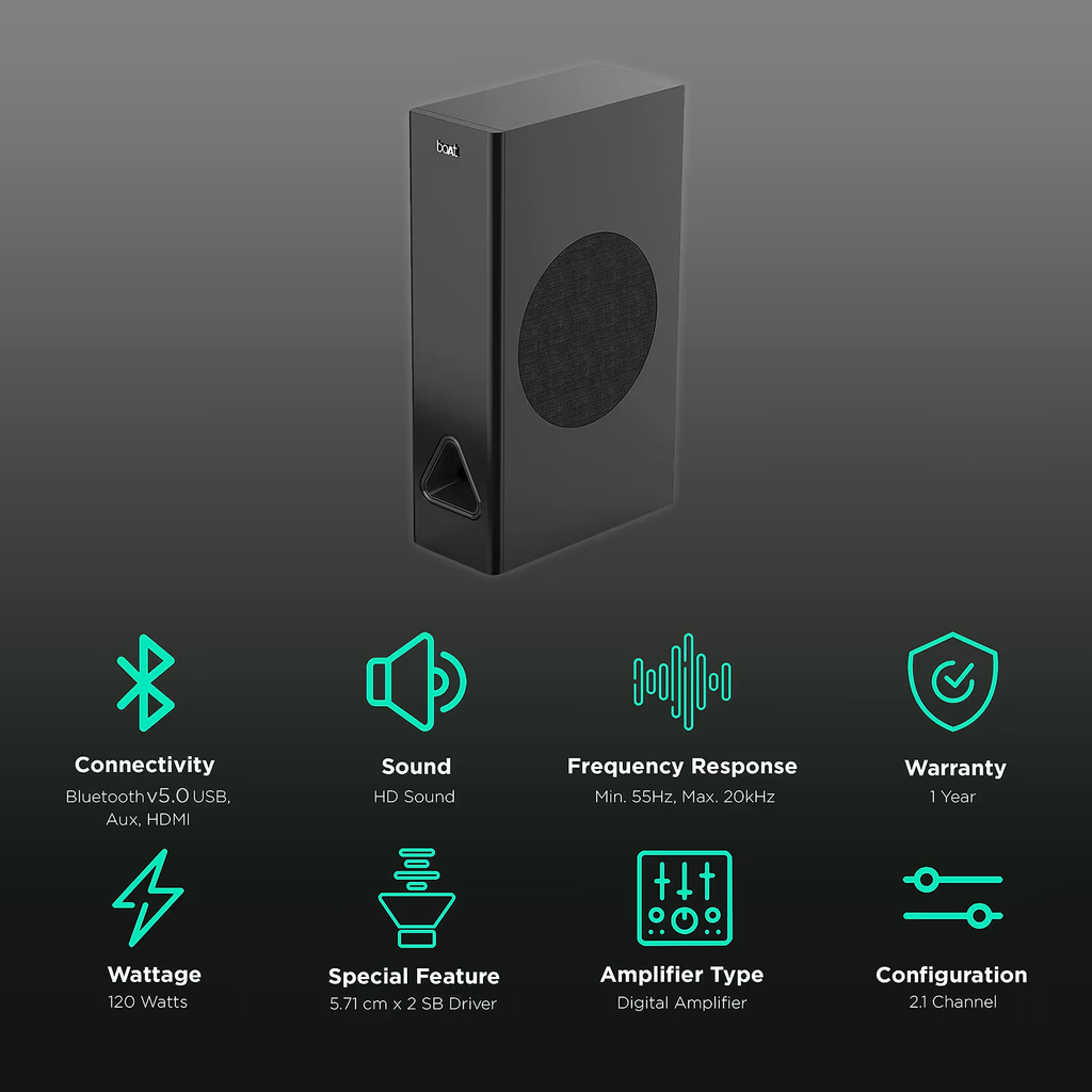 boAt Aavante Bar 1280 | 80W boAt Signature Sound, 2.1 Channel, Bluetooth, AUX, USB Compatible
