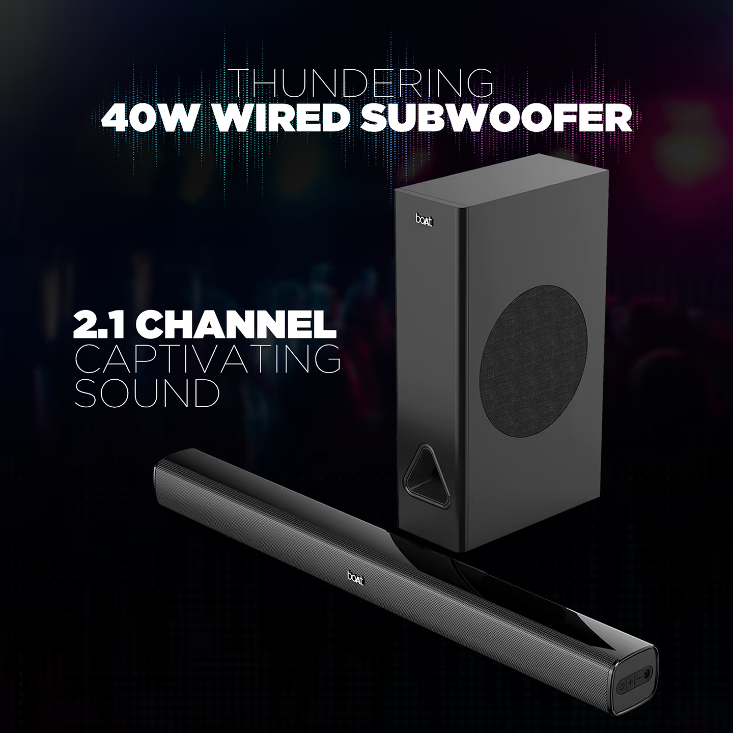 boAt Aavante Bar 1250 | 80W Soundbar with 2.1 Channel Surround Sound, 40W Subwoofer, Master Remote Control, BT, Aux