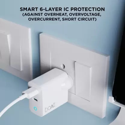 boAt WCD QCPD | High Power Quick Charger with Type C Cable, Auto Detect Dual Port, LED Indicator, QC 3.0 & GaN Chip Technology